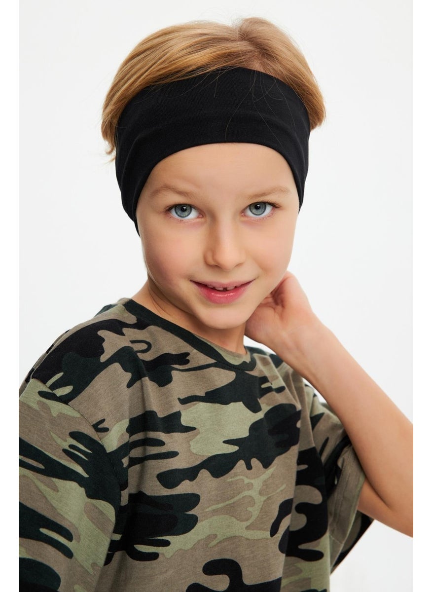 Babygiz Black-Camouflage Boy's Cotton Combed Oversize Camouflage T-Shirt Bandana Double Set  - Image 2