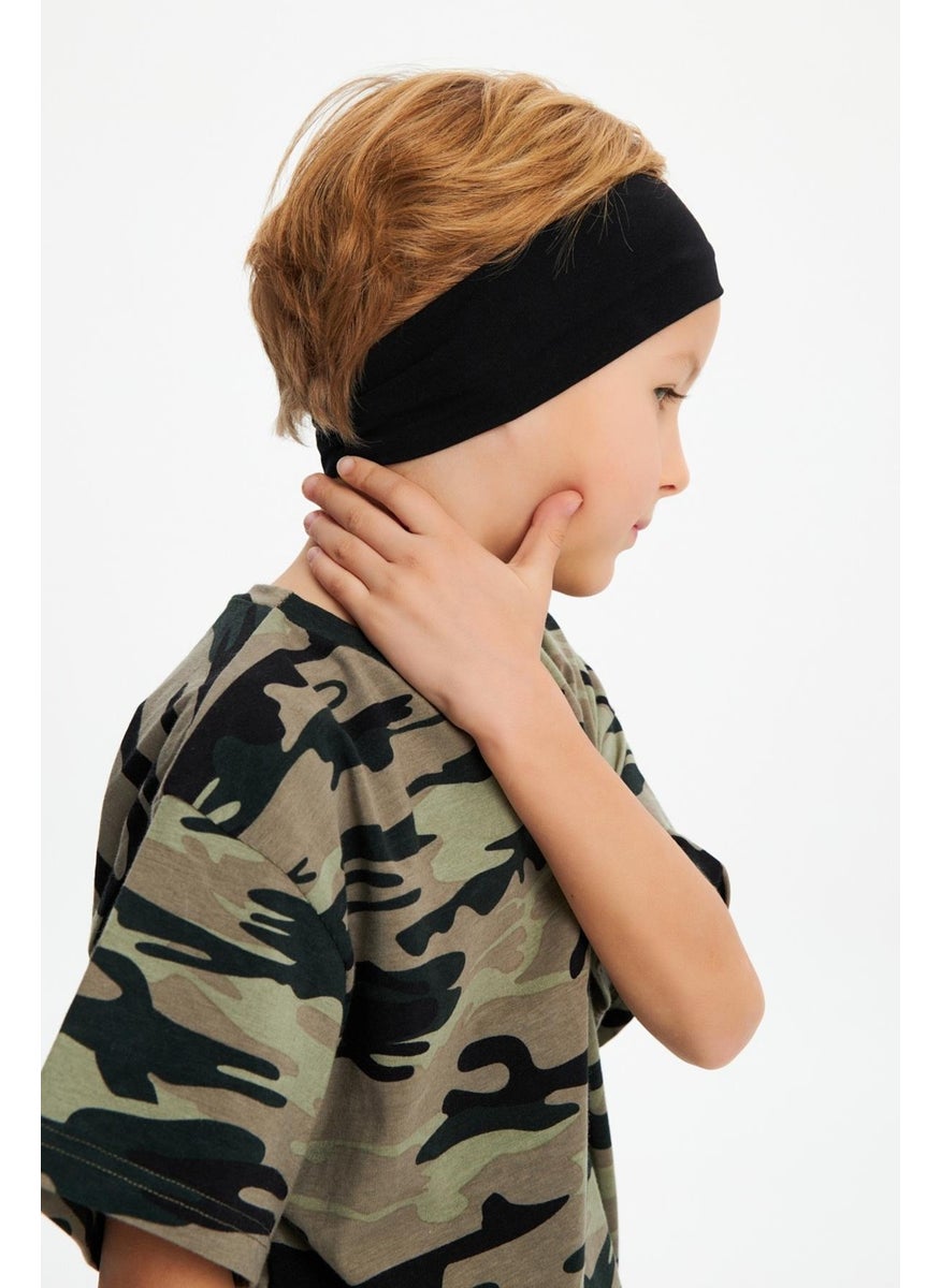 Babygiz Black-Camouflage Boy's Cotton Combed Oversize Camouflage T-Shirt Bandana Double Set  - Image 4