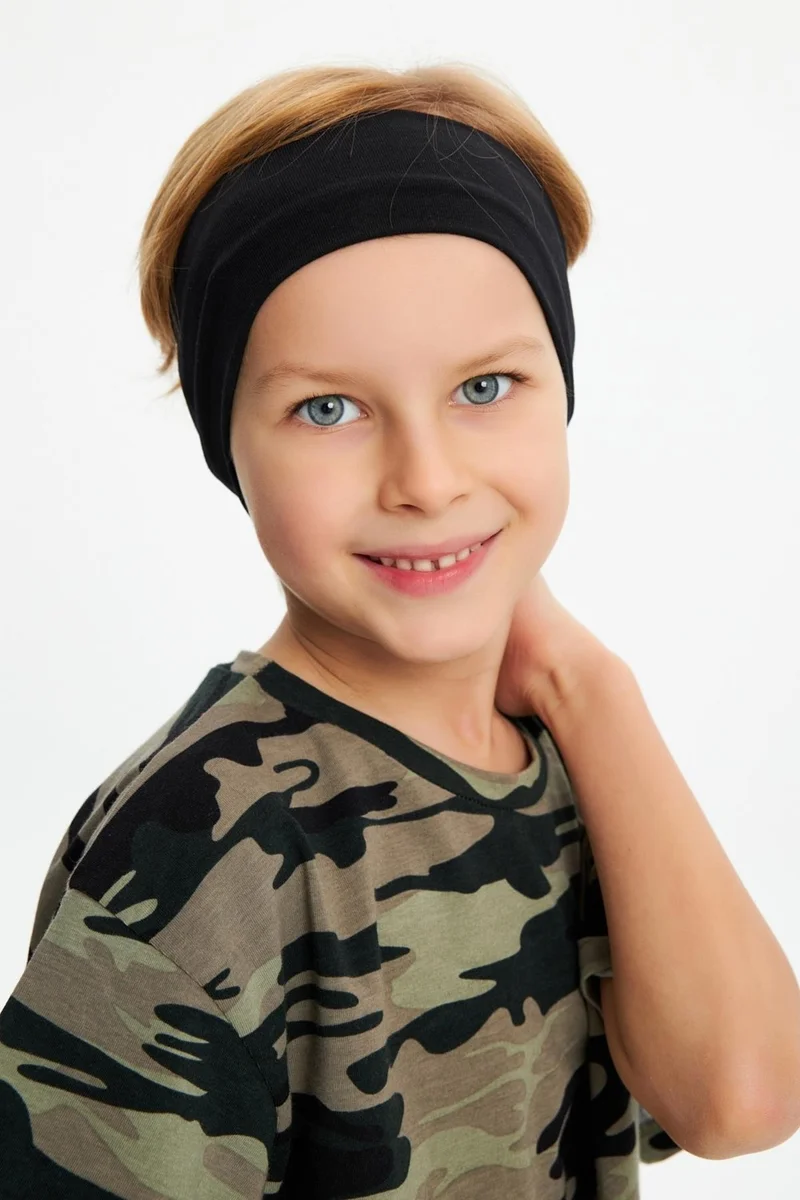 بيبيجيز Black-Camouflage Boy's Cotton Combed Oversize Camouflage T-Shirt Bandana Double Set