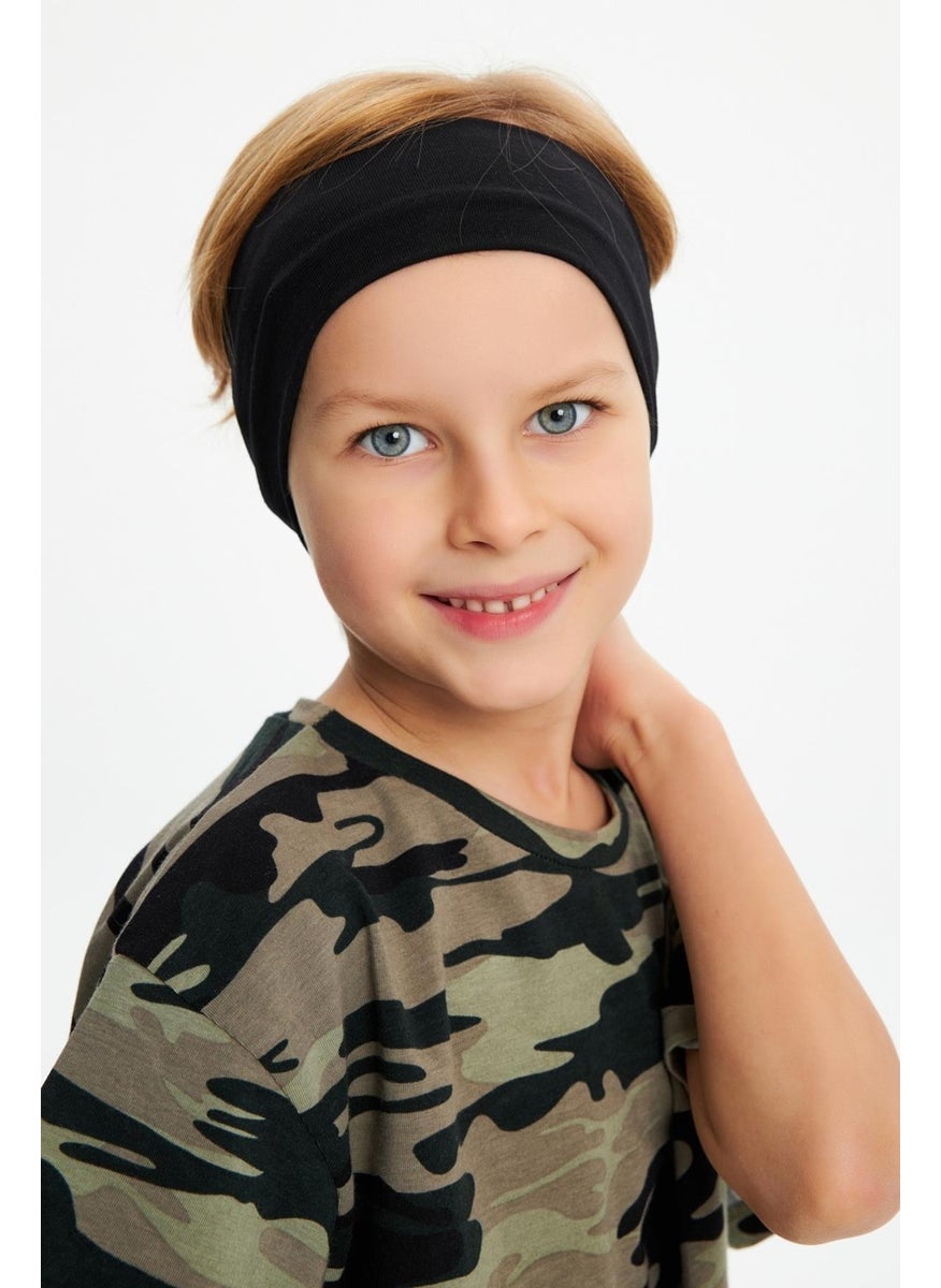 Babygiz Black-Camouflage Boy's Cotton Combed Oversize Camouflage T-Shirt Bandana Double Set  - Image 5