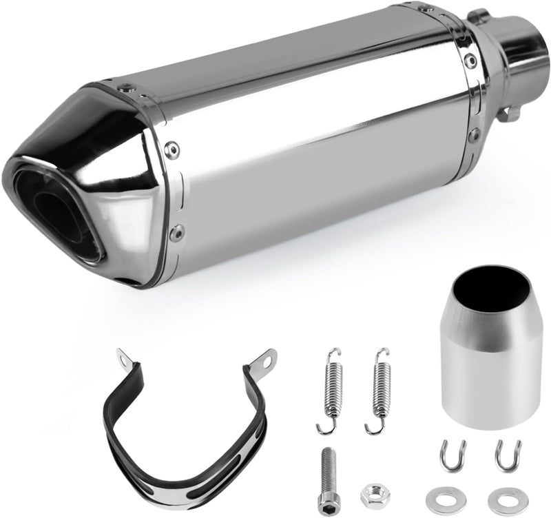 PACEWALKER Motorcycle Slip On Muffler, 1.5-2" Universal Motorcycle Exhaust with Removable DB Killer for Street/Sport Motorcycles and Scooters, Dirt Bike ATV Street Bike 38-51mm Inlet(Plating) - Image 1