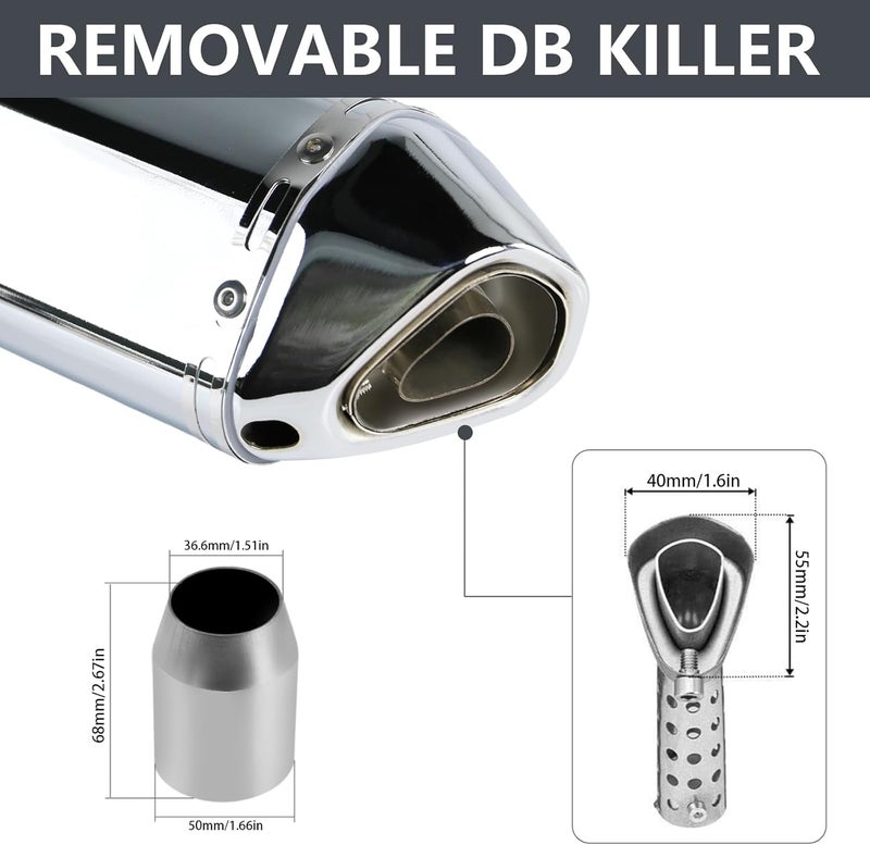 PACEWALKER Motorcycle Slip On Muffler, 1.5-2" Universal Motorcycle Exhaust with Removable DB Killer for Street/Sport Motorcycles and Scooters, Dirt Bike ATV Street Bike 38-51mm Inlet(Plating) - Image 3
