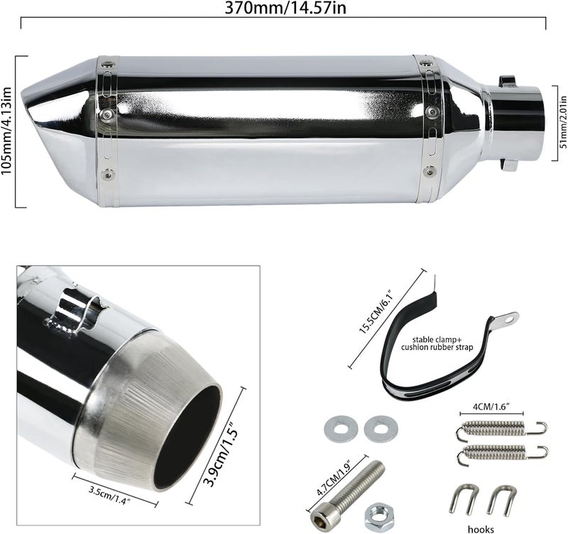 PACEWALKER Motorcycle Slip On Muffler, 1.5-2" Universal Motorcycle Exhaust with Removable DB Killer for Street/Sport Motorcycles and Scooters, Dirt Bike ATV Street Bike 38-51mm Inlet(Plating) - Image 2