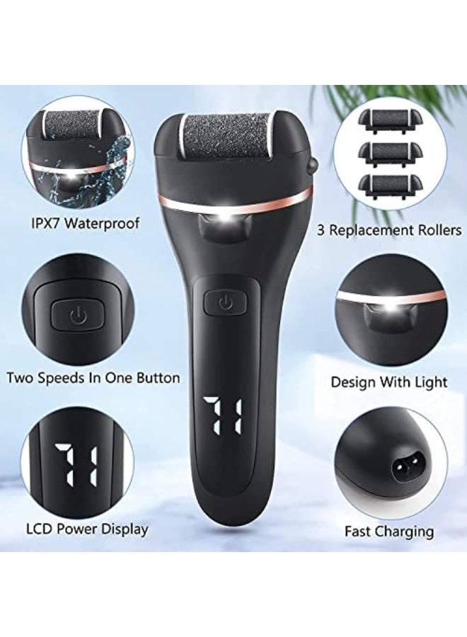 Electric Foot File Dead Skin Remover Rechargeable Nail File Professional Waterproof Foot Scraper 3 Roller Heads 2 Speeds Foot Care Kit (Black) - Image 4