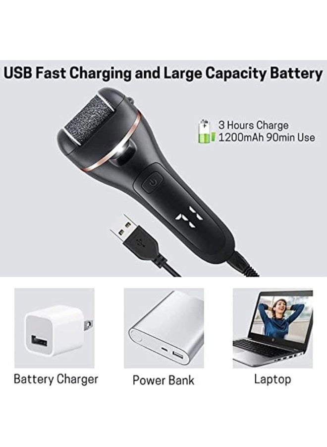 Electric Foot File Dead Skin Remover Rechargeable Nail File Professional Waterproof Foot Scraper 3 Roller Heads 2 Speeds Foot Care Kit (Black) - Image 3