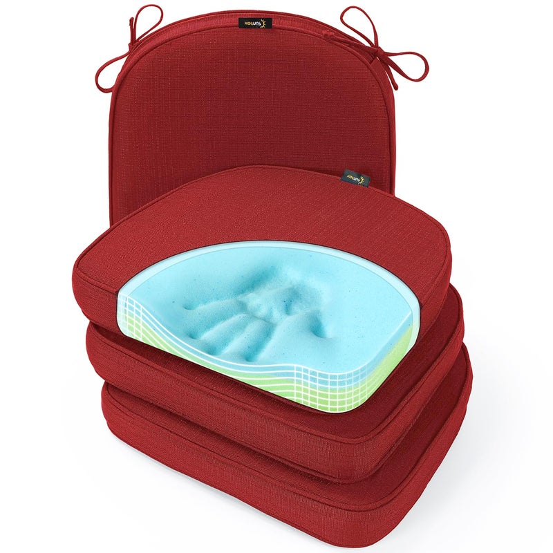 SUNROX Gel Memory Foam Chair Cushions FadeShield Water StainResistant Durable Reversible Seat Cushion Pads with Ties for IndoorOutdoor Kitchen Dining Office 17x16 Set of 4 Burgundy