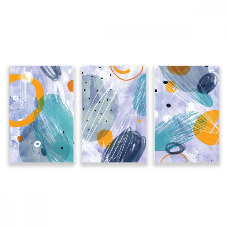 Marktna Three modern canvas paintings with an abstract design and a hollow frame, measuring (90×40), three pieces - Image 1