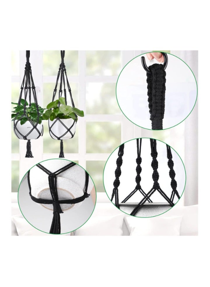 ELIKLIV Fashionable bohemian hand-knitted hanging basket, vintage hand-woven hanging basket, cotton and linen, handmade, indoor and outdoor, durable, beautiful and multi-functional, home décor essential, 2pcs (black + white)  - Image 2