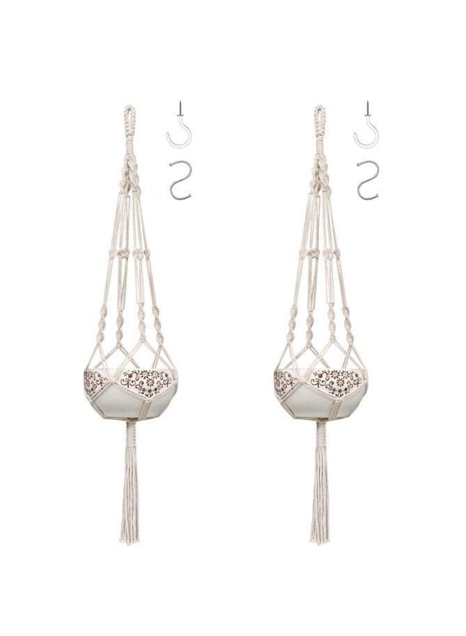 ELIKLIV Fashionable bohemian hand-knitted hanging basket, vintage hand-woven hanging basket, cotton and linen, handmade, indoor and outdoor, durable, beautiful and multi-functional, home décor essential, 2pcs (black + white)  - Image 3