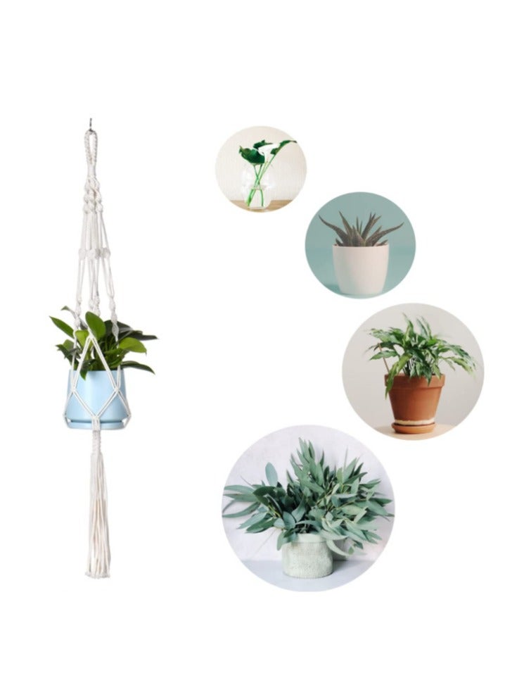ELIKLIV Fashionable bohemian hand-knitted hanging basket, vintage hand-woven hanging basket, cotton and linen, handmade, indoor and outdoor, durable, beautiful and multi-functional, home décor essential, 2pcs (black + white)  - Image 4