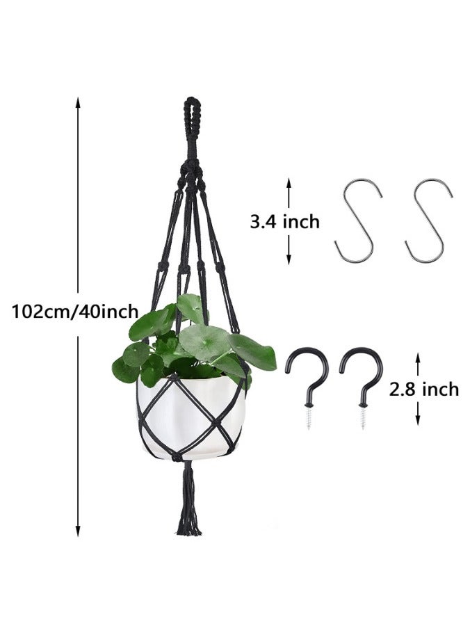 ELIKLIV Fashionable bohemian hand-knitted hanging basket, vintage hand-woven hanging basket, cotton and linen, handmade, indoor and outdoor, durable, beautiful and multi-functional, home décor essential, 2pcs (black + white)  - Image 5