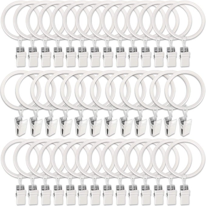 40 PACK METAL CURTAIN RINGS WITH CLIPS DRAPERY CLIPS HOOKS DECORATIVE CURTAIN ROD CLIPS 15 IN INTERIOR DIAMETER RUSTPROOF WHITE