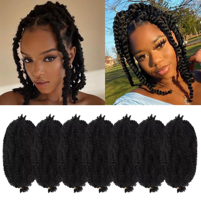 Marley Hair 12 Inch Black 7 Packs Pre Separated Springy Afro Twist Hair Marley Twist Braiding Hair for Faux Locs Crochet Hair Pre Fluffed Spring Twist Hair Synthetic Hair Extensions 121B