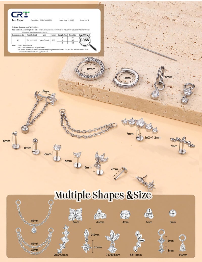 ORAZIO 16G Threadless Flat Back Earrings 316L Surgical Steel Cartilage Earring Stacks Flatback Push in Nose Rings Studs Hypoallergenic Tragus Helix Conch Labret Medusa Piercing Jewelry S1 S1 - Image 5