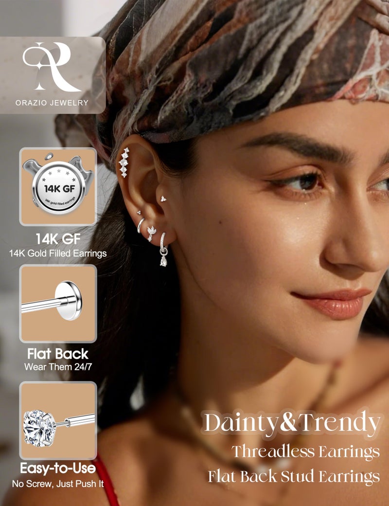 ORAZIO 16G Threadless Flat Back Earrings 316L Surgical Steel Cartilage Earring Stacks Flatback Push in Nose Rings Studs Hypoallergenic Tragus Helix Conch Labret Medusa Piercing Jewelry S1 S1 - Image 2