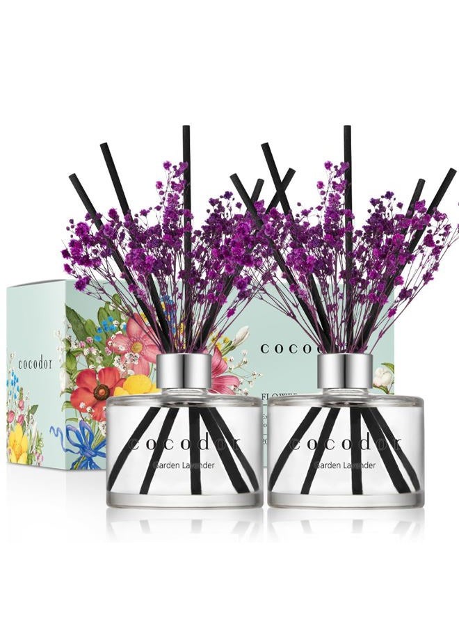 cocodor Preserved Real Flower Reed Diffuser / Garden Lavender / 2 Pack / 6.7oz(200ml) / Glass Reed Diffuser Set, Home & Office Decor, Fragrance Gift, Purple - Image 1