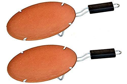 SHRIYAM CRAFT SHRIYAM CRAFT Handmade Earthenware Clay Tawa for Roti with Handle Standard Size Brown Q2 Tawa Pack of 2  - Image 1