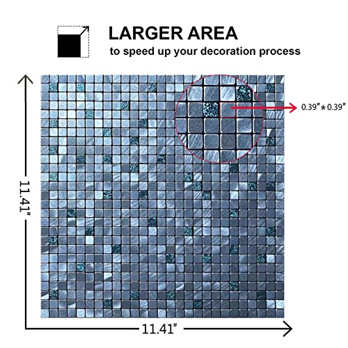 XUANINY 10-Piece Peel and Stick Backsplash for Kitchen Aluminum 3D Wall Sticker Panel Self-Adhesive Metal Mosaic Tile (11.41"x11.41" Light Blue) - Image 2