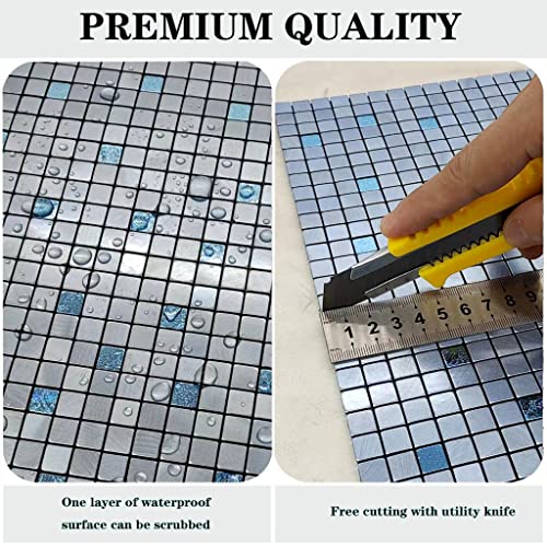 XUANINY 10-Piece Peel and Stick Backsplash for Kitchen Aluminum 3D Wall Sticker Panel Self-Adhesive Metal Mosaic Tile (11.41"x11.41" Light Blue) - Image 3