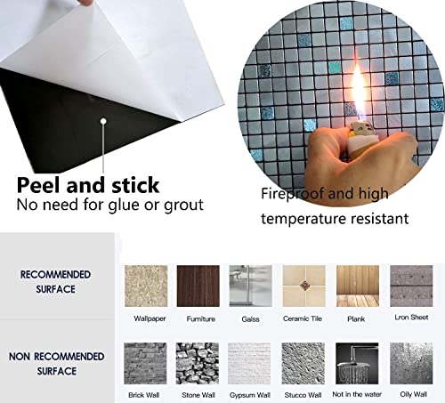 XUANINY 10-Piece Peel and Stick Backsplash for Kitchen Aluminum 3D Wall Sticker Panel Self-Adhesive Metal Mosaic Tile (11.41"x11.41" Light Blue) - Image 4