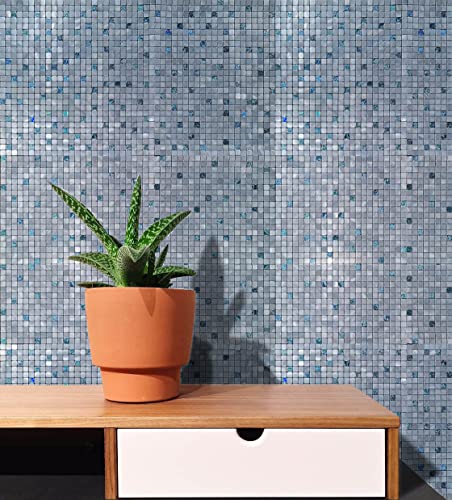 XUANINY 10-Piece Peel and Stick Backsplash for Kitchen Aluminum 3D Wall Sticker Panel Self-Adhesive Metal Mosaic Tile (11.41"x11.41" Light Blue) - Image 5
