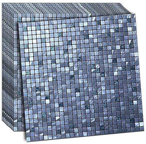 XUANINY 10-Piece Peel and Stick Backsplash for Kitchen Aluminum 3D Wall Sticker Panel Self-Adhesive Metal Mosaic Tile (11.41"x11.41" Light Blue) - Image 1