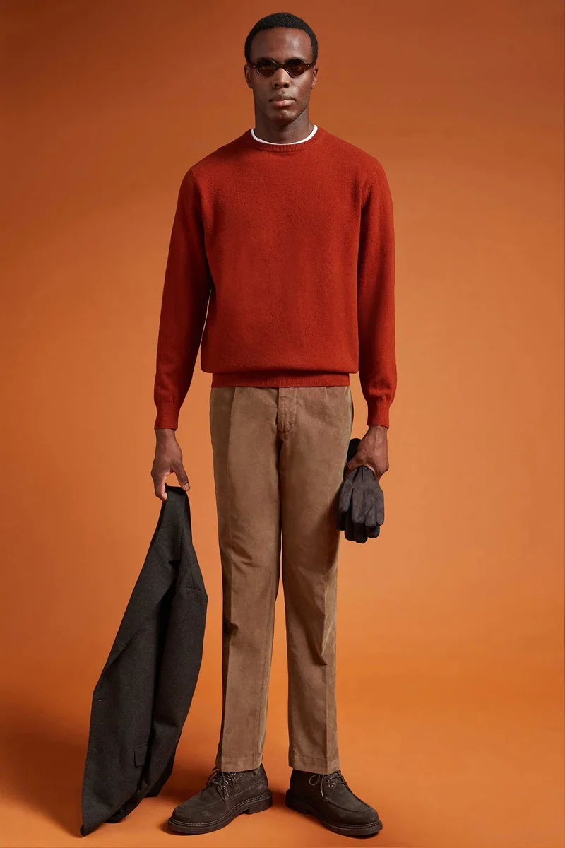 دوبل غانغر Men's regular fit lambswool jumper - Brick
