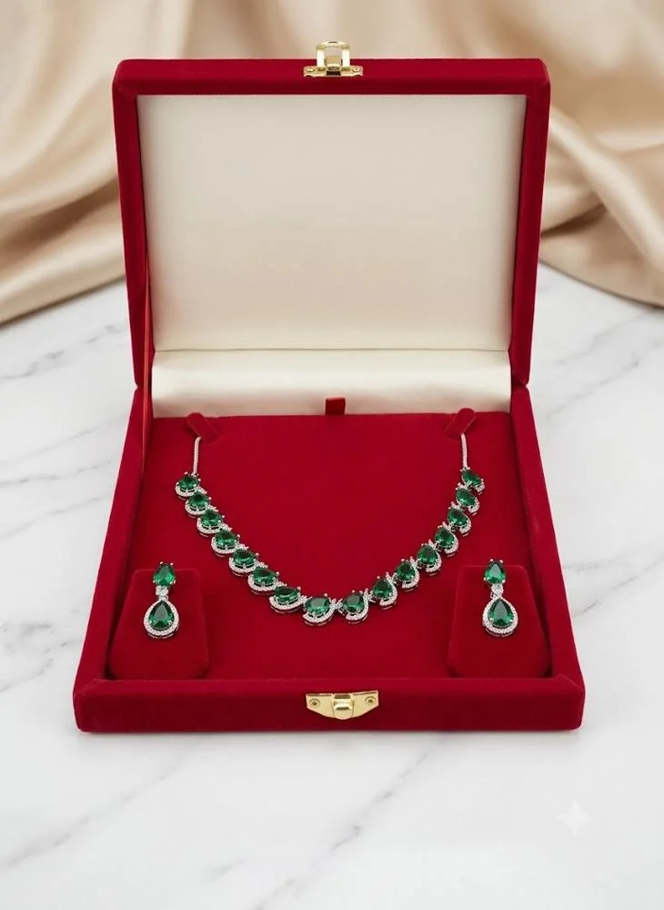 Viny Green Elegant American Diamond & Emerald Green Imitation Necklace Set for Women - Perfect for Parties, Weddings, & Festivals (Diwali, Eid) for Women | Best Price UAE