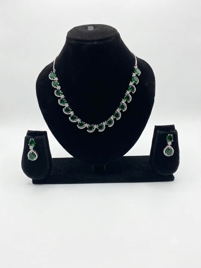 Viny Elegant American Diamond & Emerald Green Imitation Necklace Set for Women - Perfect for Parties, Weddings, & Festivals (Diwali, Eid) - Image 1