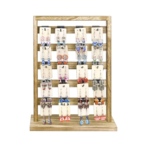 Ikee Design Free Assemble 2 Pcs Set Wooden Jewelry Display Rack with 20 Removable Metal Hooks/Each, Earring Display Holder Stand for Earring,Necklaces,Bracelet, Keychain Stand, Oak Color - Image 3