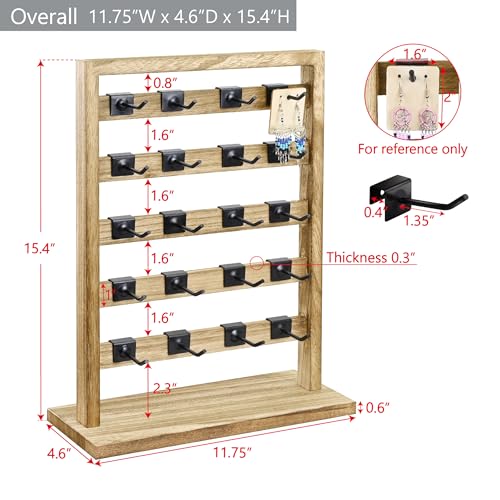 Ikee Design Free Assemble 2 Pcs Set Wooden Jewelry Display Rack with 20 Removable Metal Hooks/Each, Earring Display Holder Stand for Earring,Necklaces,Bracelet, Keychain Stand, Oak Color - Image 2