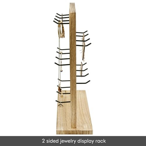 Ikee Design Free Assemble 2 Pcs Set Wooden Jewelry Display Rack with 20 Removable Metal Hooks/Each, Earring Display Holder Stand for Earring,Necklaces,Bracelet, Keychain Stand, Oak Color - Image 4