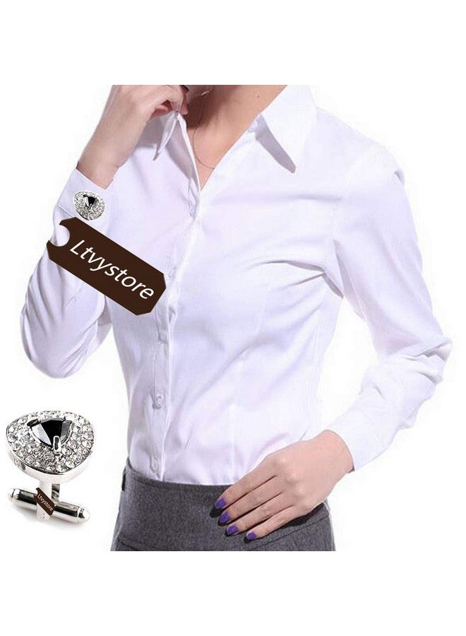 Ltvystore Ack Crystal White Rhinestones Heart Cufflinks For Women Men Shirt, Ltvystore Jewelry Trendy Geometric Cuff Links Buttons With Box - Image 5