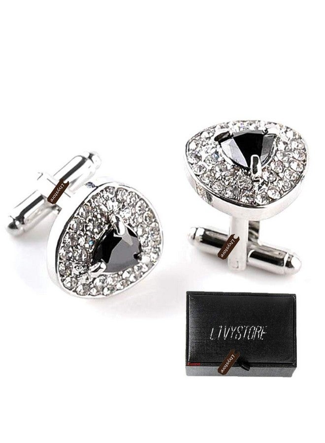 Ltvystore Ack Crystal White Rhinestones Heart Cufflinks For Women Men Shirt, Ltvystore Jewelry Trendy Geometric Cuff Links Buttons With Box - Image 2