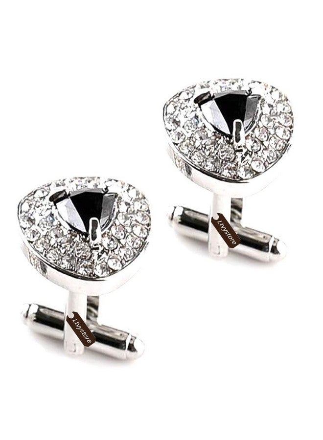 Ltvystore Ack Crystal White Rhinestones Heart Cufflinks For Women Men Shirt, Ltvystore Jewelry Trendy Geometric Cuff Links Buttons With Box - Image 1