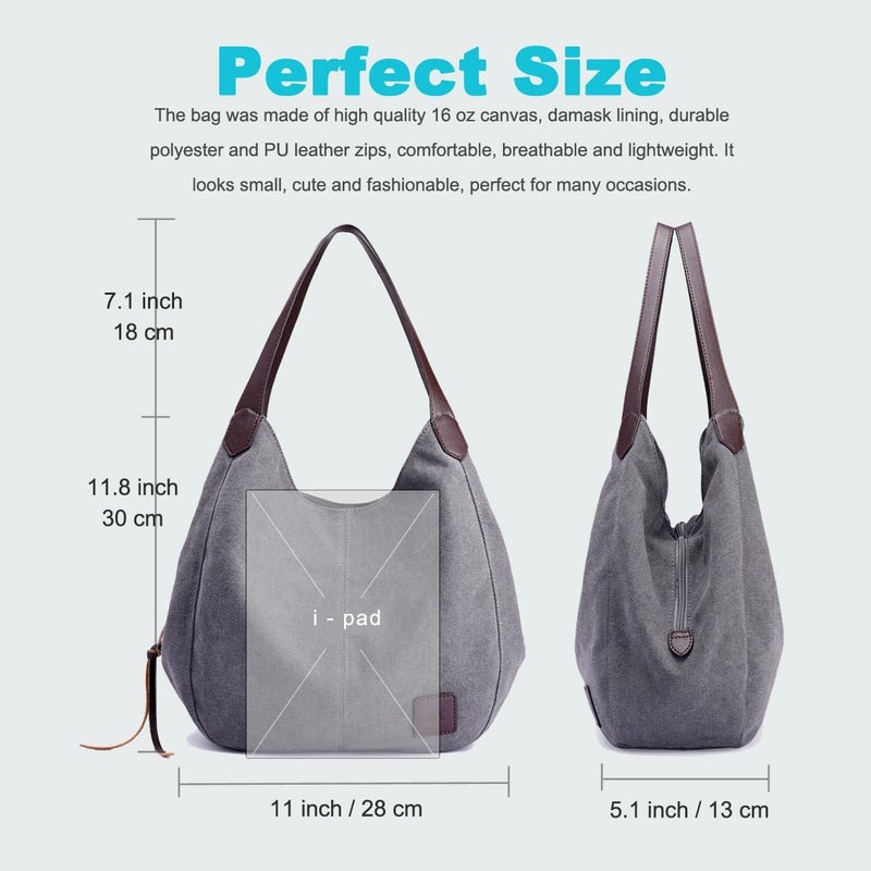 DOURR Store Women's Multi-pocket Shoulder Bag Fashion Cotton Canvas Handbag Tote Purse - Image 4