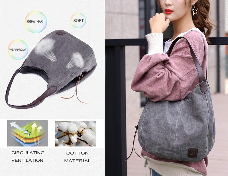 DOURR Store Women's Multi-pocket Shoulder Bag Fashion Cotton Canvas Handbag Tote Purse - Image 5