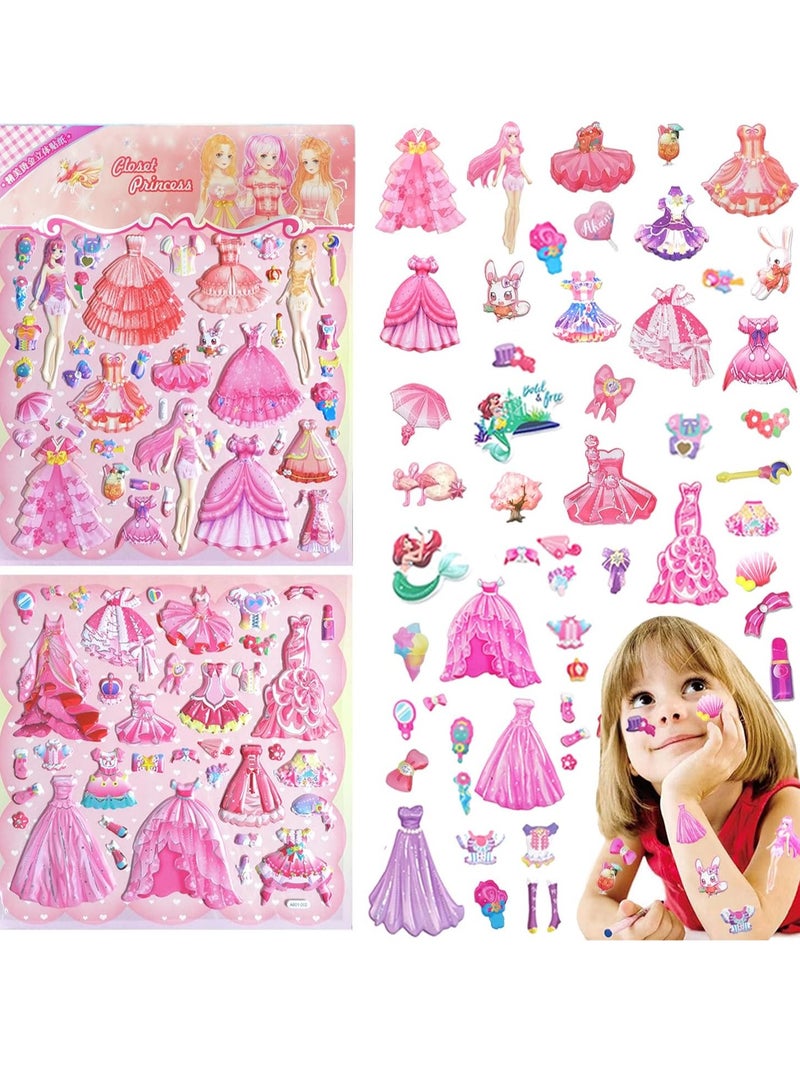 Yoawllty 3D Puffy Stickers for Kids, Princess Sticker, Cartoon Little Girl Princess Dress Stickers for Water Bottles Scrapbook Laptop Phone Skateboard Bike(Random)  - Image 1