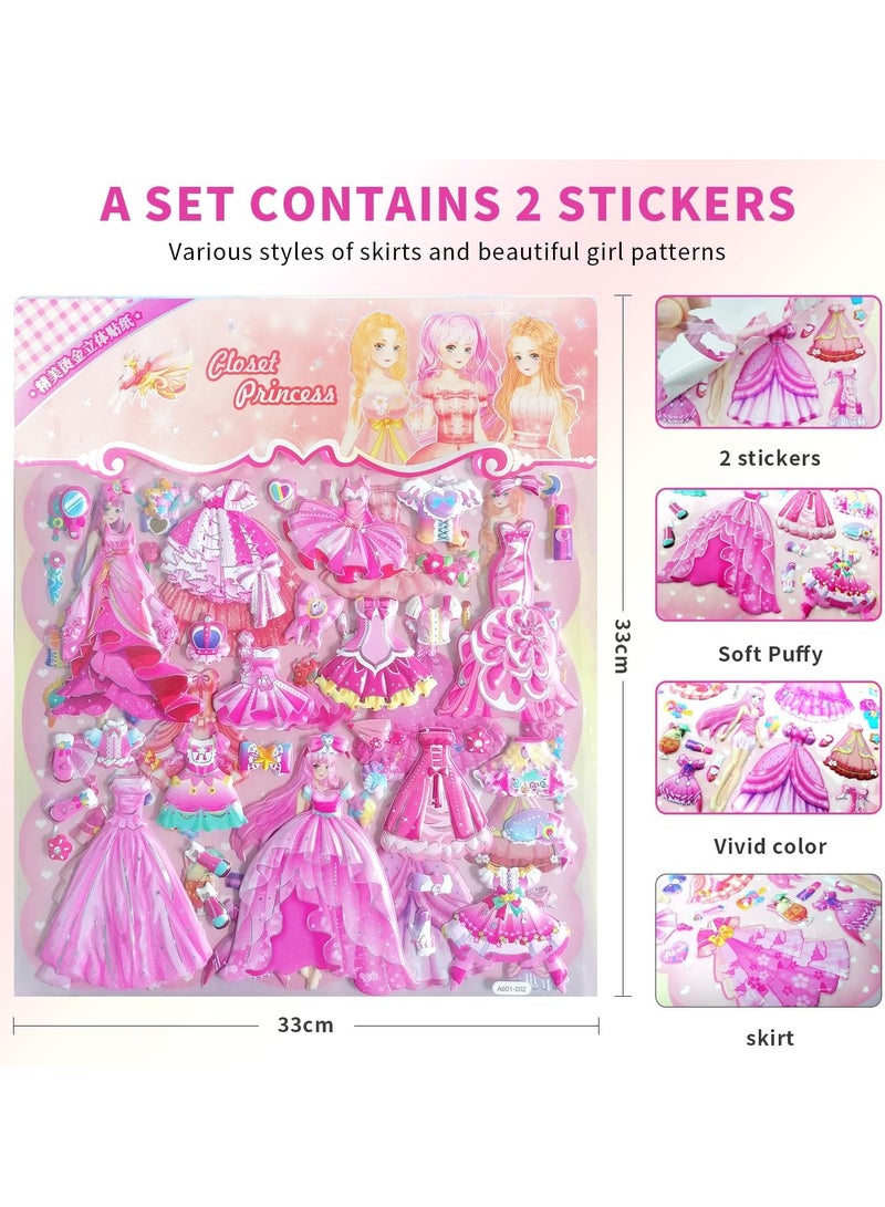 Yoawllty 3D Puffy Stickers for Kids, Princess Sticker, Cartoon Little Girl Princess Dress Stickers for Water Bottles Scrapbook Laptop Phone Skateboard Bike(Random)  - Image 2