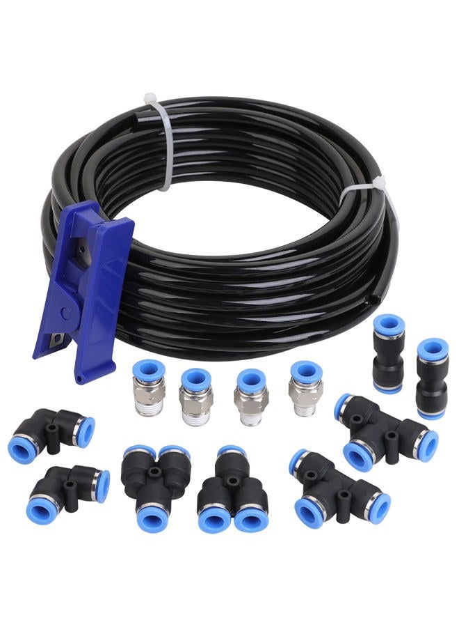 Hromee Air Line Tubing Kit, 5/16¡± (7.937MM) OD¡Á32.8 Feet Polyurethane PU Tube and Push to Connect Fittings, 14 PCS Compressed Pipe and Accessories Kit - Image 1