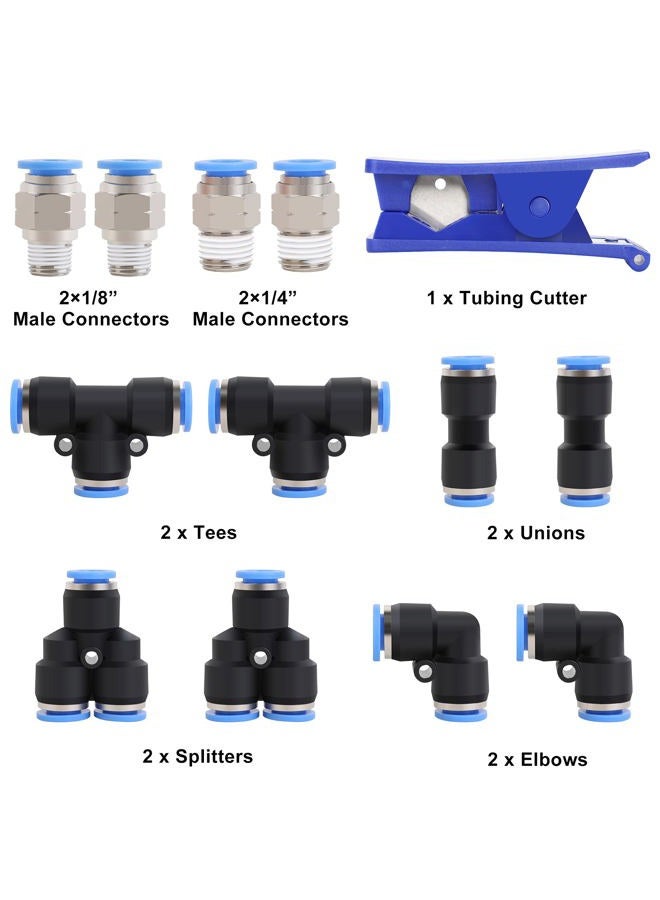 Hromee Air Line Tubing Kit, 5/16¡± (7.937MM) OD¡Á32.8 Feet Polyurethane PU Tube and Push to Connect Fittings, 14 PCS Compressed Pipe and Accessories Kit - Image 2