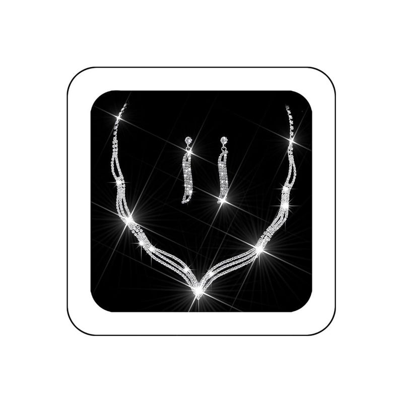 Unicra Wedding Jewelry Set Silver Rhinestone Necklace Earrings Set Prom Jewelry sets for Brides and Women - Image 1