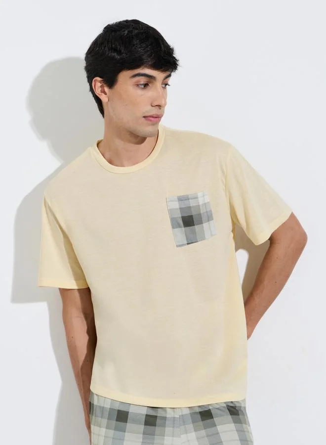 Styli Multi-Color Checked Pocket T-Shirt and Checked Shorts Pyjama Set