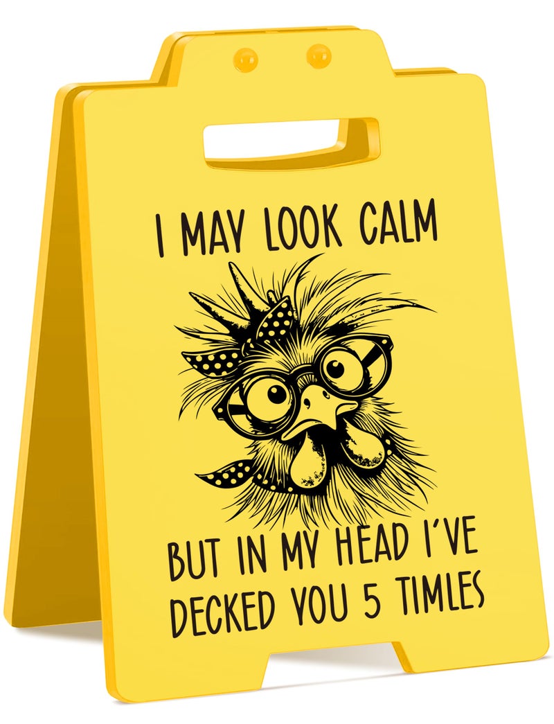 MAMAGIFTREE Funny Work Gifts I May Look Calm Desk Sign-Funny Chicken Western Humor | Small Office Gifts for Coworkers Friends, Cute Office Decor Accessories - Image 1