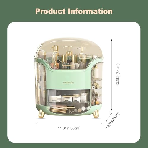 Boniry Makeup Organizer Box | Countertop Cosmetic Organizer for Woman | Transparent Clear Makeup Organizer Box | Organize for Cosmetic Products (Green) - Image 2