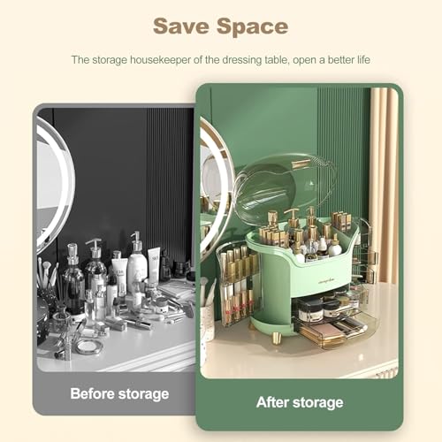 Boniry Makeup Organizer Box | Countertop Cosmetic Organizer for Woman | Transparent Clear Makeup Organizer Box | Organize for Cosmetic Products (Green) - Image 3