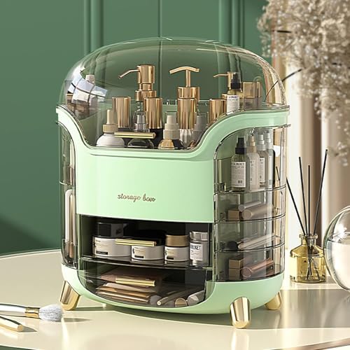 Boniry Makeup Organizer Box | Countertop Cosmetic Organizer for Woman | Transparent Clear Makeup Organizer Box | Organize for Cosmetic Products (Green) - Image 1