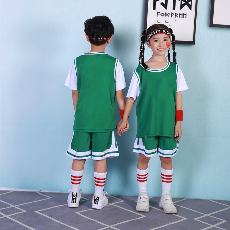 Children'S Fake Two-Piece Short-Sleeved Light Board Sportswear Suit For Primary And Secondary School Students Training Men'S And Women'S Basketball Jerseys With Competition Printing Numbers - Image 4