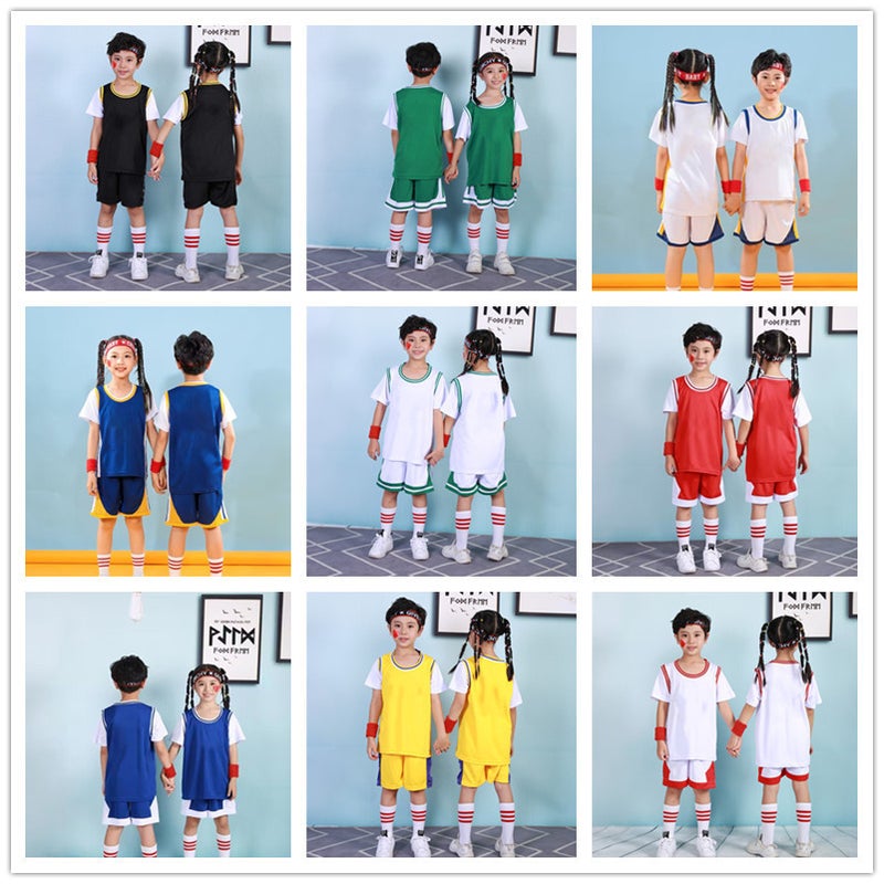 Children'S Fake Two-Piece Short-Sleeved Light Board Sportswear Suit For Primary And Secondary School Students Training Men'S And Women'S Basketball Jerseys With Competition Printing Numbers - Image 2