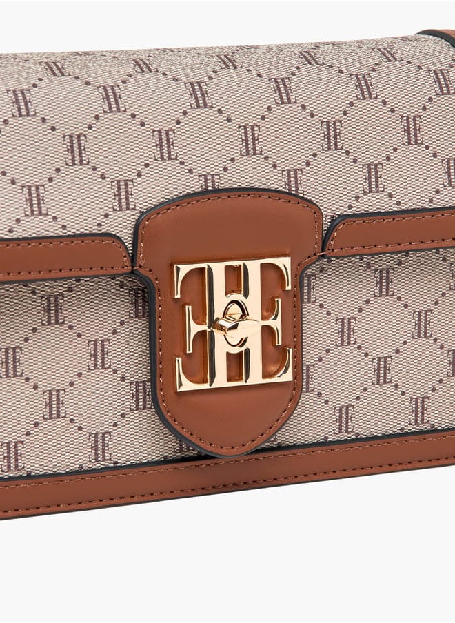 ELLE Women Monogram Print Crossbody Bag with Detachable Strap  - Image 4